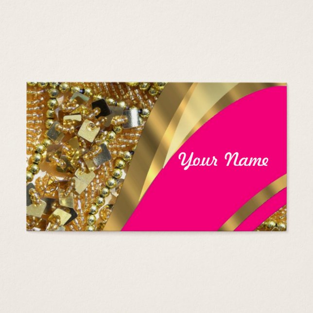 Heet roze & gouden bling visitekaartje (Voorkant)
