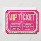 Heet Roze & Gouden Diamanten en Glitter Ticket Kaart (Voorkant)