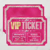 Heet Roze & Gouden Diamanten en Glitter Ticket Kaart (Voorkant / Achterkant)
