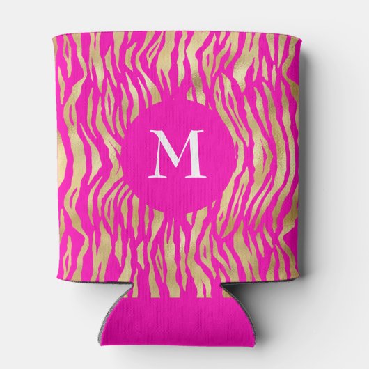 Heet roze gouden dierenprint monogram glamor chic  blikjeskoeler (Achterkant)