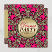 Heet roze gouden exotische decoratieve dinerfeest kaart (Voorkant / Achterkant)
