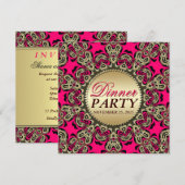 Heet Roze Gouden Exotische Decoratieve Dinner Part Kaart (Voorkant / Achterkant)
