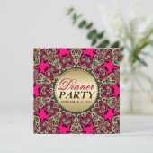 Heet Roze Gouden Exotische Decoratieve Dinner Part Kaart (Staand voorkant)