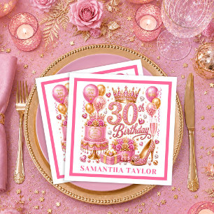 Heet Roze Gouden Glitter 30e Verjaardag Servetten