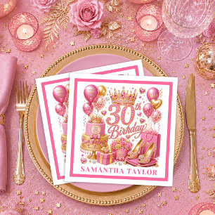 Heet Roze Gouden Glitter 30e Verjaardag Servetten