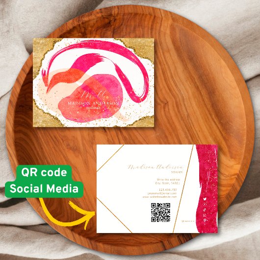 Heet Roze Gouden Glitter Website QR Code Zakelijk Visitekaartje