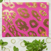 Heet Roze Gouden Luipaardprint Glamour Theedoek (Gevouwen)