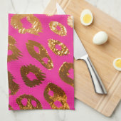 Heet Roze Gouden Luipaardprint Glamour Theedoek (Quarter Fold)