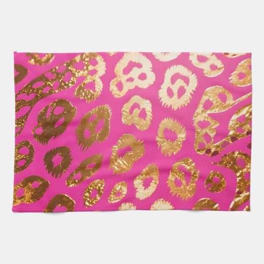 Heet Roze Gouden Luipaardprint Glamour Theedoek (Horizontaal)