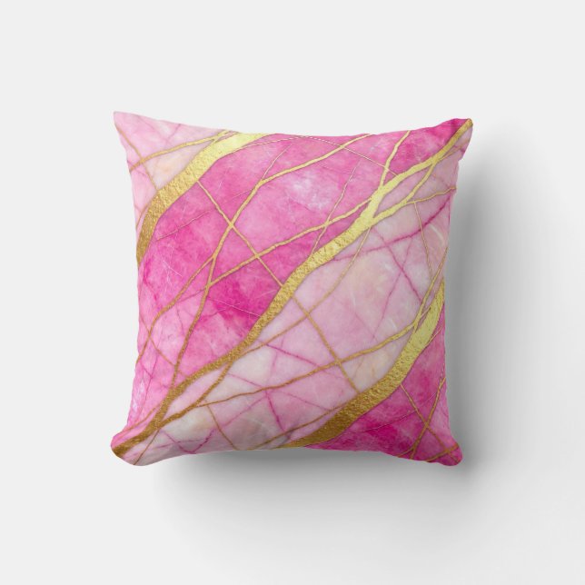 Heet roze + gouden moderne luxe marmeren sierkusse kussen (Voorkant)