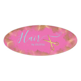 Heet Roze Gouden Schaar Haar Gesneden Schoonheidss Naambadge