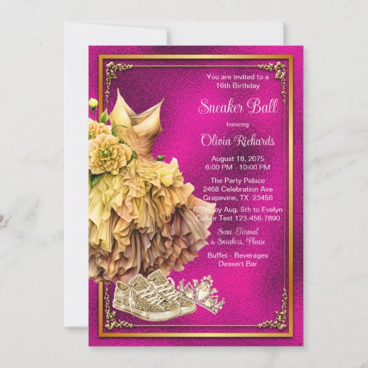 Heet Roze Gouden Sneaker Bal Kaart (Voorkant)