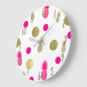 Heet Roze & Gouden Stippen & Ananas Fun Zomer Chic Grote Klok (Hoek)
