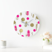 Heet Roze & Gouden Stippen & Ananas Fun Zomer Chic Grote Klok (Huis)