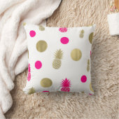 Heet Roze & Gouden Stippen & Ananas Fun Zomer Chic Kussen (Deken)