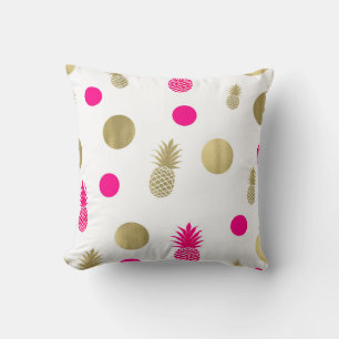 Heet Roze & Gouden Stippen & Ananas Fun Zomer Chic Kussen