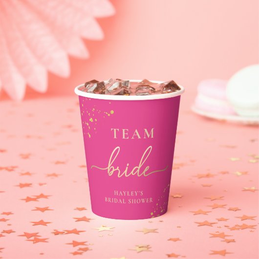 Heet Roze Gouden Team Bruid Papieren Bekers (Insitu)