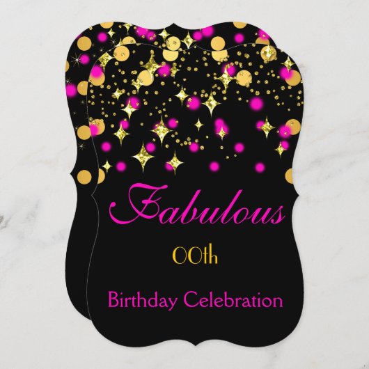 Heet-roze goudschimmer Lithday Party Kaart (Voorkant / Achterkant)