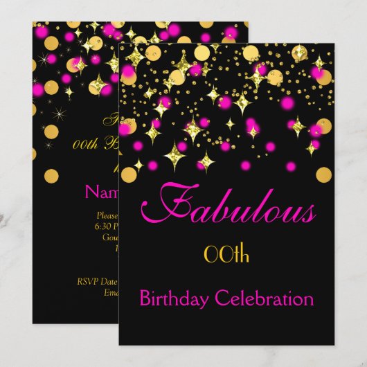 Heet-roze goudschimmer Lithday Party Kaart (Voorkant / Achterkant)