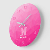 Heet roze Gradiënt geometrie Mesh Patroon Monogram Grote Klok (Hoek)