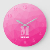 Heet roze Gradiënt geometrie Mesh Patroon Monogram Grote Klok (Voorkant)