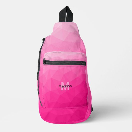 Heet roze gradiënt geometrisch netwerkpatroon Mono Sling Bag (Voorkant)