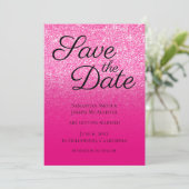 Heet Roze Gradiënt Glitters Save The Date (Staand voorkant)