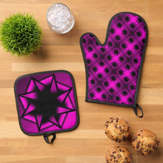 Heet Roze Gradiënt Star Bow Ovenwant & Pannenlap Set (Top down)