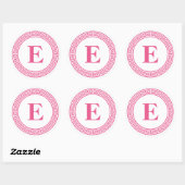 Heet Roze Grieks Sleutel Grens Monogram Briefpapie Ronde Sticker (Vel)