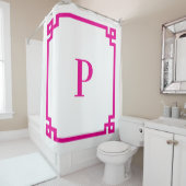 Heet roze Griekse sleutel eenvoudige monogram Douchegordijn (In situ)
