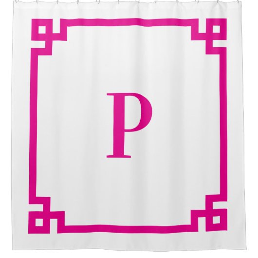 Heet roze Griekse sleutel eenvoudige monogram Douchegordijn (Voorkant)