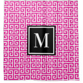 Heet roze Griekse sleutel zwart wit monogram Douchegordijn (Voorkant)