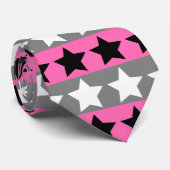 Heet Roze, Grijs, Wit & Zwart Gestreept Stropdas w (Opgerold)