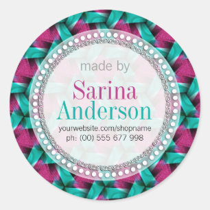 Heet Roze & Groen Weefselpatroon dat door Etikette Ronde Sticker
