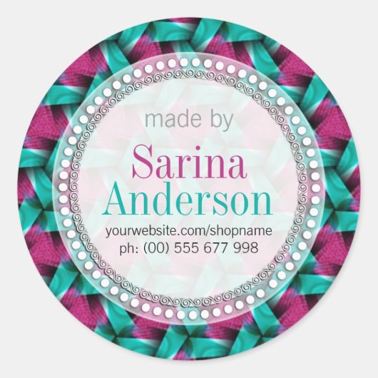 Heet Roze & Groen Weefselpatroon dat door Etikette Ronde Sticker (Voorkant)
