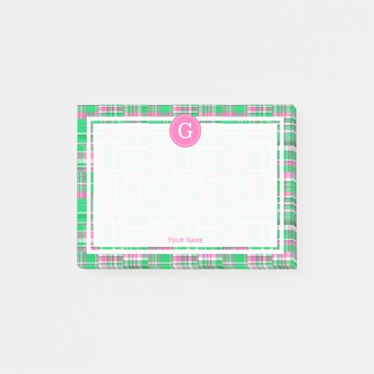 Heet Roze Groene Patchwork Madras Plaid 1IR Omlijs Post-it® Notes (Voorkant)