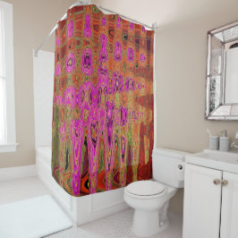 Heet Roze Groovy Abstract Retro Atomaire Golven Douchegordijn