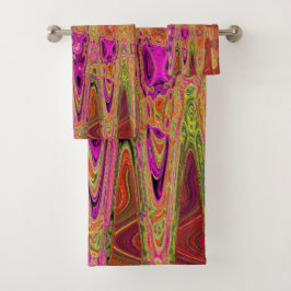 Heet Roze Groovy Abstract Retro Atoomgolven Bad Handdoek