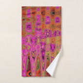 Heet Roze Groovy Abstract Retro Atoomgolven Bad Handdoek (Handdoek)
