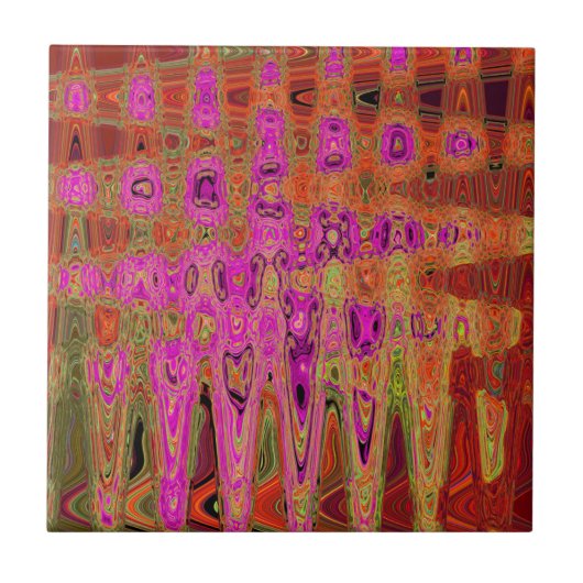 Heet Roze Groovy Abstract Retro Atoomgolven Tegeltje (Voorkant)