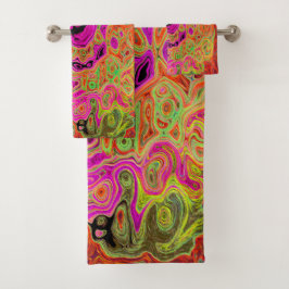 Heet Roze Groovy Abstract Retro Vloeibare Draaikol Bad Handdoek