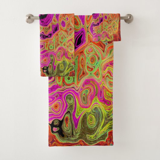 Heet Roze Groovy Abstract Retro Vloeibare Draaikol Bad Handdoek (Insitu)