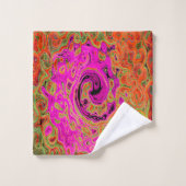 Heet Roze Groovy Abstract Retro Vloeibare Draaikol Bad Handdoek (Wasdoekje)