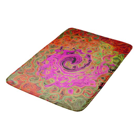 Heet Roze Groovy Abstract Retro Vloeibare Draaikol Badmat (Gekanteld)