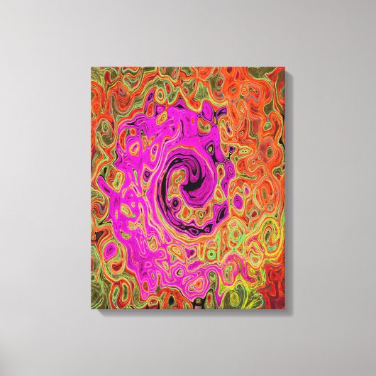 Heet Roze Groovy Abstract Retro Vloeibare Draaikol Canvas Afdruk (Voorkant)