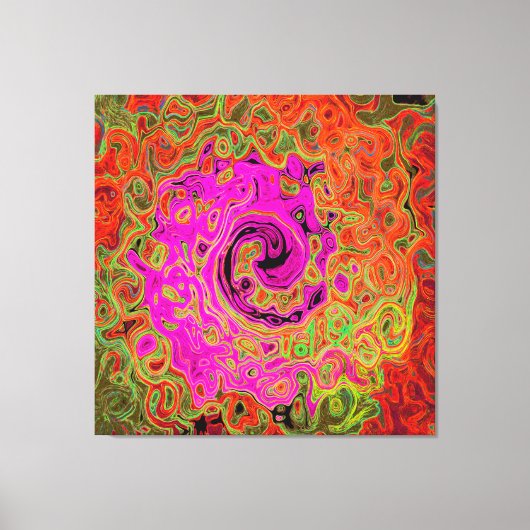 Heet Roze Groovy Abstract Retro Vloeibare Draaikol Canvas Afdruk (Voorkant)