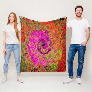 Heet Roze Groovy Abstract Retro Vloeibare Draaikol Fleece Deken