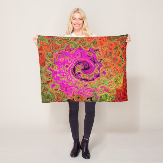 Heet Roze Groovy Abstract Retro Vloeibare Draaikol Fleece Deken (In situ)