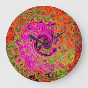 Heet Roze Groovy Abstract Retro Vloeibare Draaikol Grote Klok