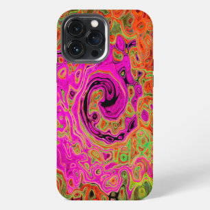 Heet Roze Groovy Abstract Retro Vloeibare Draaikol iPhone 13 Pro Max Hoesje